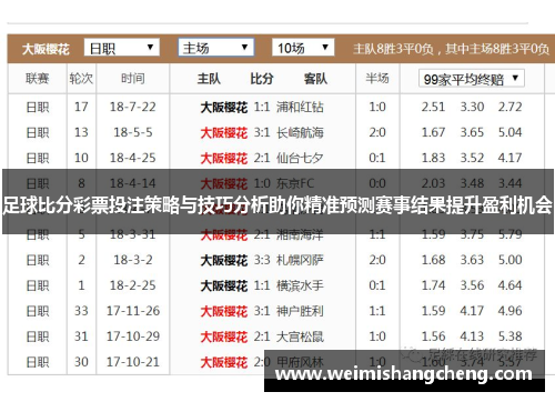 足球比分彩票投注策略与技巧分析助你精准预测赛事结果提升盈利机会